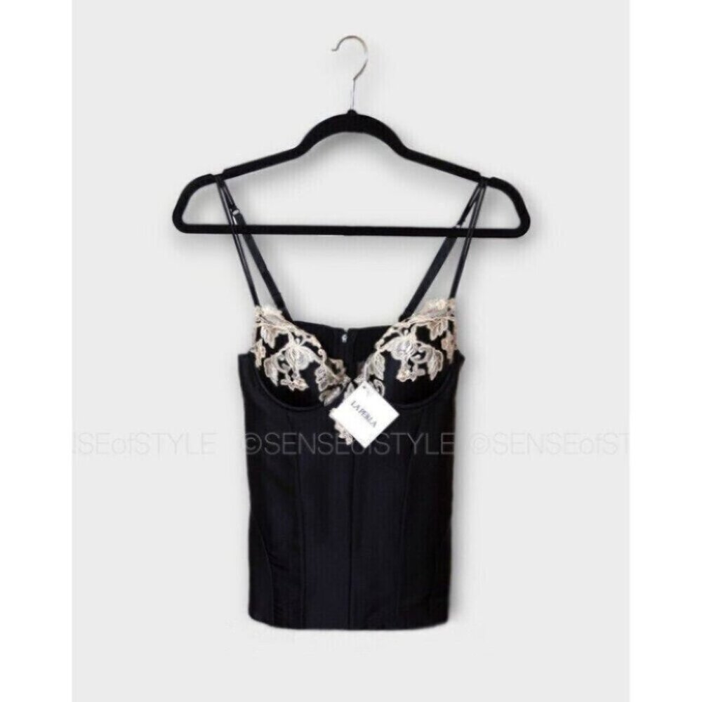 La Perla Maison Bustier Black corset in silk satin with frastaglio 34 2 B